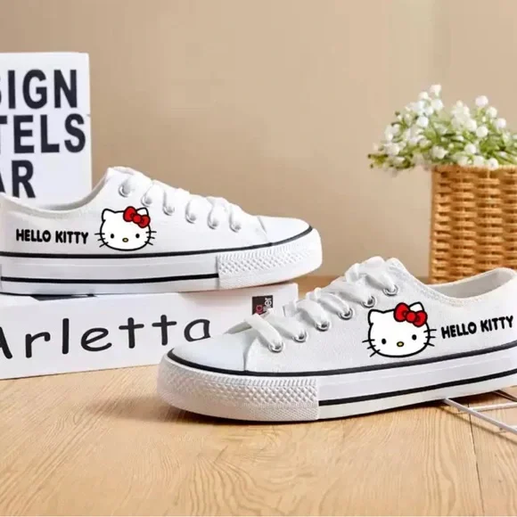 New Hello Kitty Womens Sneakers Low Top Canvas Tennis Shoes Star Girls L… - Picture 2 of 4